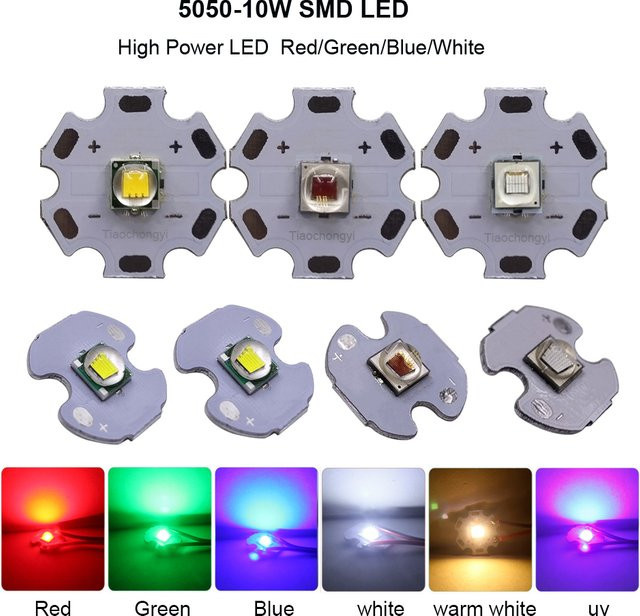 TiaoChongYi 10W 5050 Hochleistungs-LED-Diode für DIY-Taschenlampen-Emitter in Rot, Grün, Blau, Weiß und UV (3,2-3,6V) - Bild 1