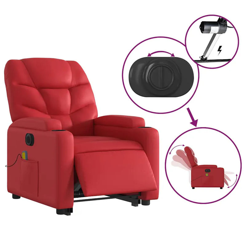 vidaXL Massagesessel Modell 3 mit elektrischer Aufstehhilfe in Rot aus Kunstleder - Bild 8