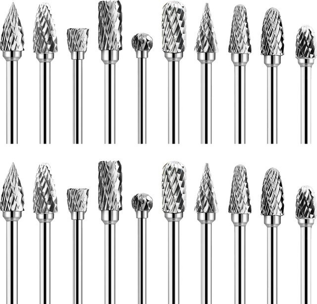 20-teiliges Hartmetall-Fräser-Set in Silber mit 1/8-Zoll-Schaft zum Gravieren, Schleifen und Entgraten von Holz, Metall und Kunststoff - Bild 1