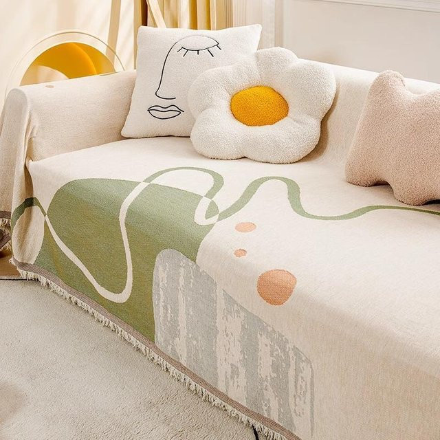 Sofaüberwurf im pastoralen Stil aus Chenille, beige, B/B: 180 x 130 cm - Bild 1