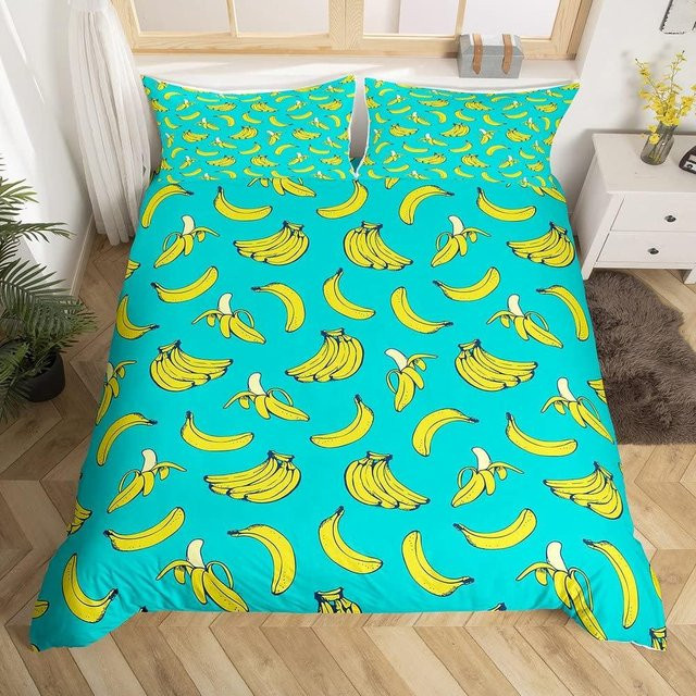 Scuple Bettwäsche-Set mit Bananen-Print in Gelb und Blau, 3-teiliges Microfaser-Set für Kinder mit Bettdeckenbezug und Kissenbezügen, B/H: 140 x 200 cm - Bild 1