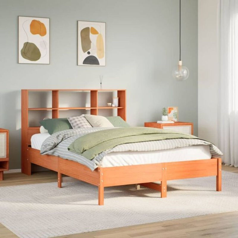 Massivholzbett aus Kiefer mit Regal von Vidaxl in Braun, B/T/H: 120 x 190 x 110 cm - Bild 1