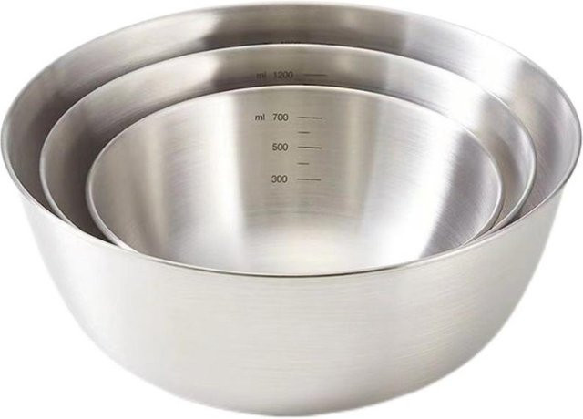 3-teiliges Set Edelstahlschüsseln von Jiuke Kids in Grau mit Skala und rutschfester Basis zum Kochen, Backen und Aufbewahren von Lebensmitteln - Bild 1