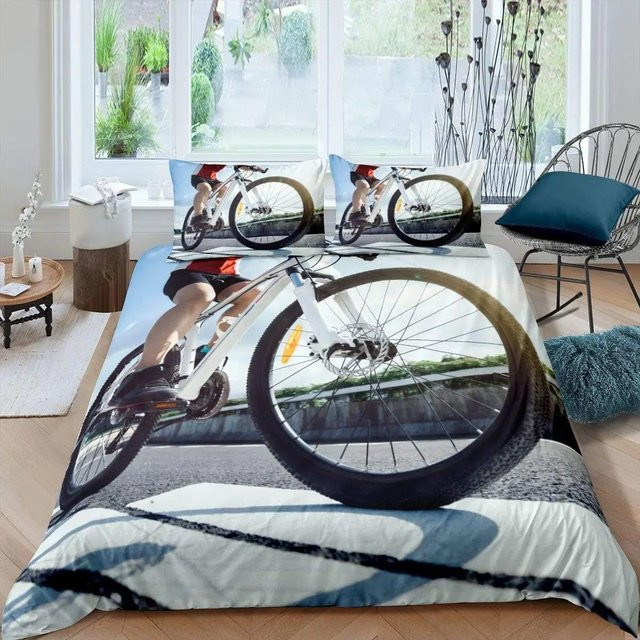 Bettwäsche Set Mountainbike Muster für Kinder mit Bettbezug und Kissenbezügen, Mehrfarbig, B/H: 220 x 240 cm - Bild 1