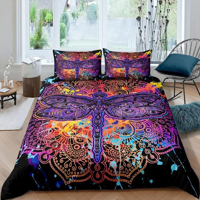 Bettwäsche-Set JMG Household Supplies mit Mandala Paisley Design in Lila und Multicolour, Böhmischer Libellen-Stil, B/H: 140 x 210 cm - Bild 1
