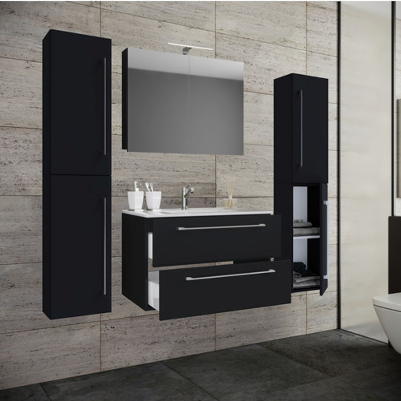 VCM Badmöbel-Set Badinos 5-tlg. Waschplatz in Schwarz Matt mit Spiegelschrank und Hochschränken, Breite: 80 cm, Höhe: 150 cm, Tiefe: 46 cm - Bild 2
