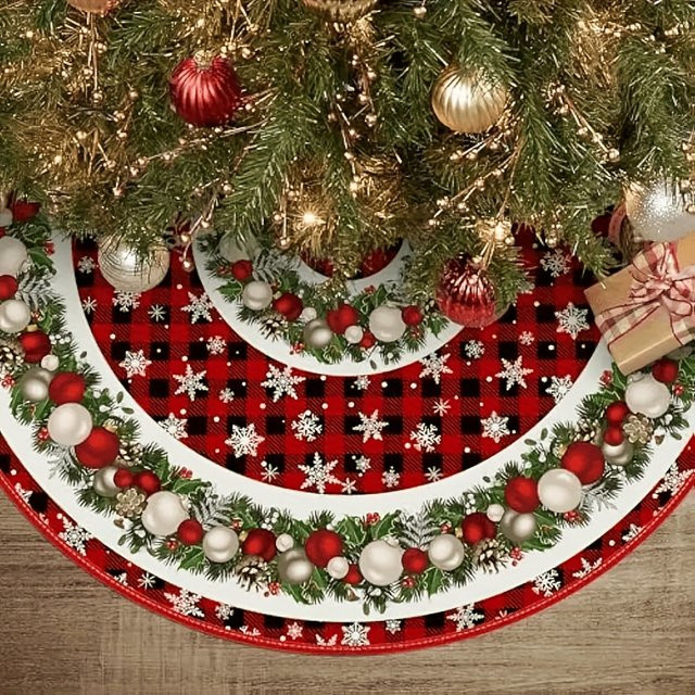 VIKAMA Weihnachtsbaumrock mit Schneeflocken-Design in Rot und Schwarz kariert - Bild 1