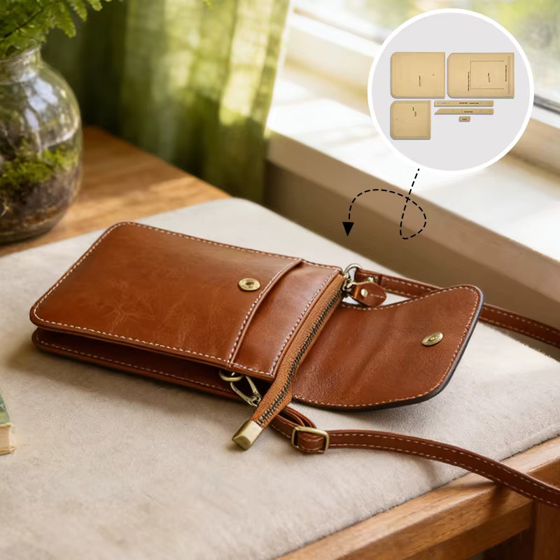 YOMDID 6 Stück handgefertigte Leder-Handytaschen-Schablonen aus Kraftpapier in Braun im Retro-Stil zum Nähen - Bild 2