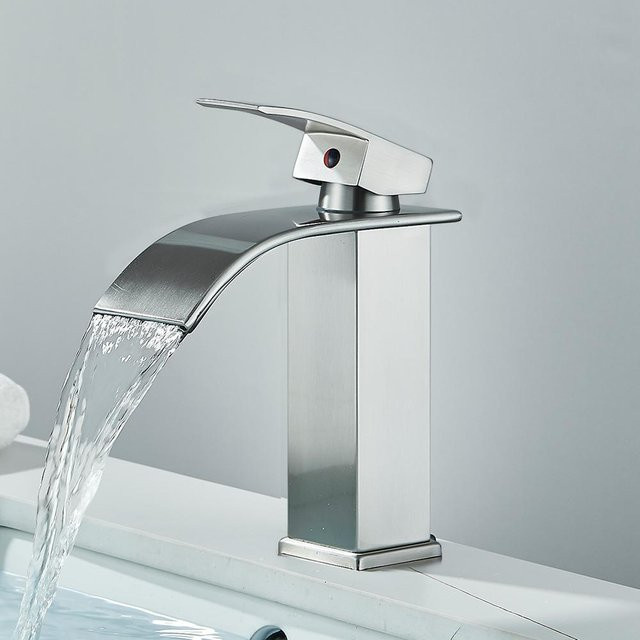 Yiran Furniture Wasserfall-Waschtischhahn in Mattschwarz, Einhebelmischer für Waschbecken und Badezimmer - Bild 1