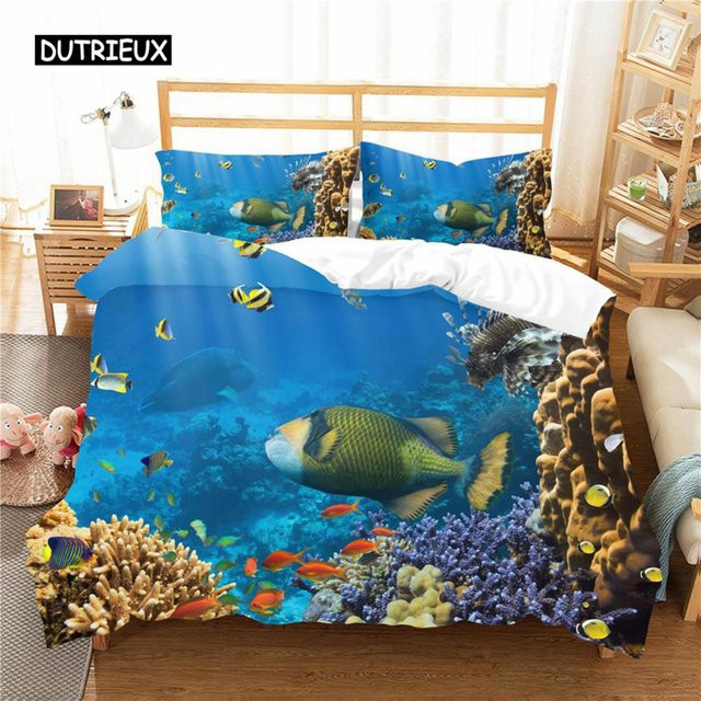 Bettbezug-Set Ozeanfisch mit Marine-Thema von Binchi Outdoor Product, Mehrfarbig, Material Polyester und Mikrofaser, B/H: 180 x 210 cm - Bild 1