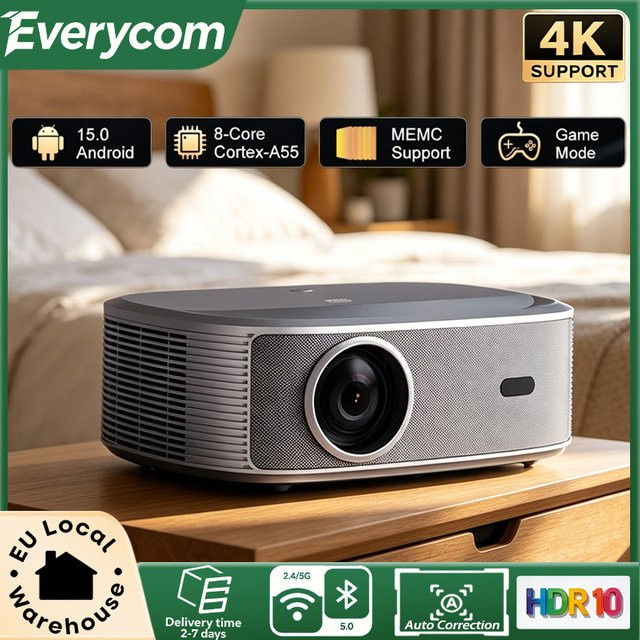 Everycom HQ11W Smart Beamer mit Android 15, 4K Full HD 1080P, 3600 ANSI, HDR10, WiFi6 und Auto-Fokus - Bild 1