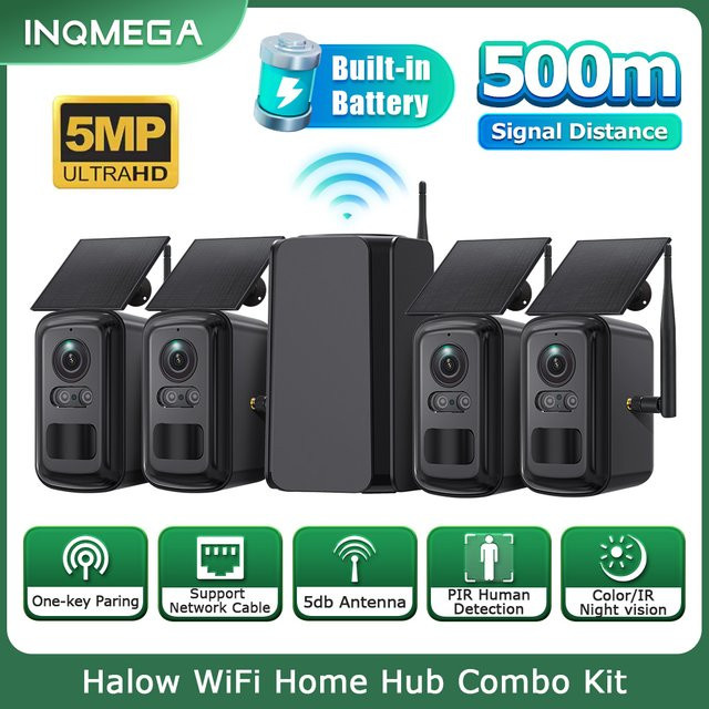 INQMEGA 5MP Kabelloses Solar-Kamerasystem mit 4 WLAN Outdoor-Sicherheitskameras in Schwarz und 2-Wege-Audio - Bild 1