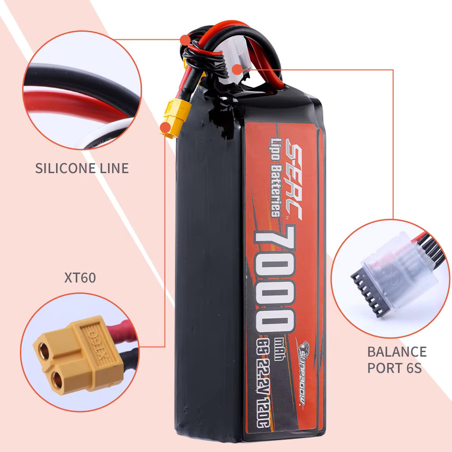 SUNPADOW 6S LiPo Akku 22,2V mit 5100mAh, 60C bis 120C, XT60 oder XT90 Stecker für RC Flugzeuge, Quadcopter, Helikopter und FPV Drohnen, Schwarz - Bild 2