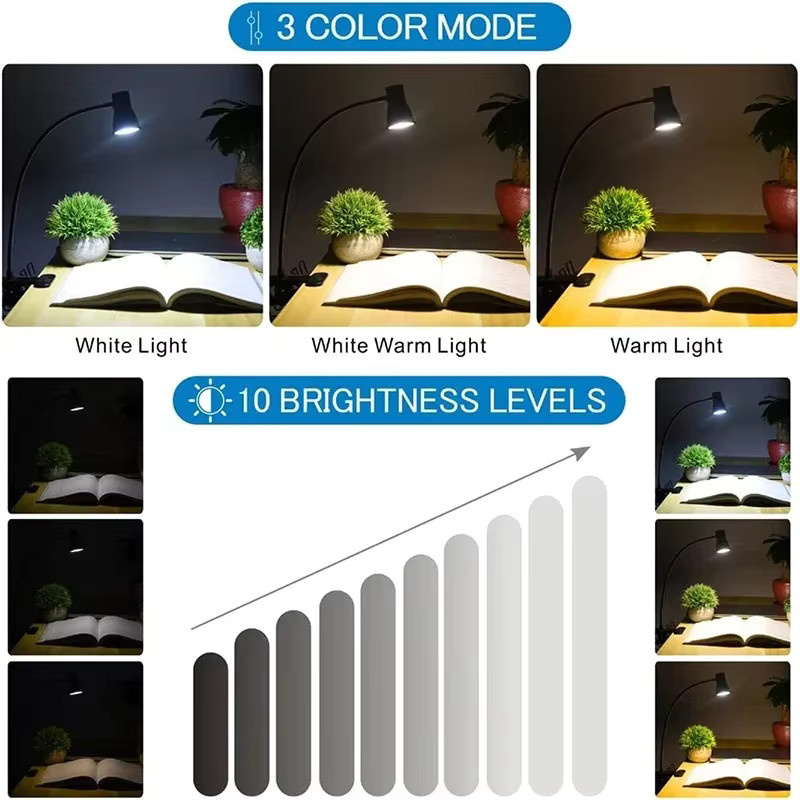Lyfs Clip-On LED-Schreibtischlampe in Schwarz mit stufenlosem Dimmer, Timer und USB-Anschluss für Home-Office und zum Lesen - Bild 4