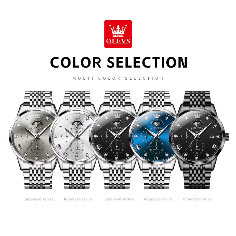 OLEVS Armbanduhr Chronograph, Quarz, Edelstahl, Schwarz, Herren - Bild 5