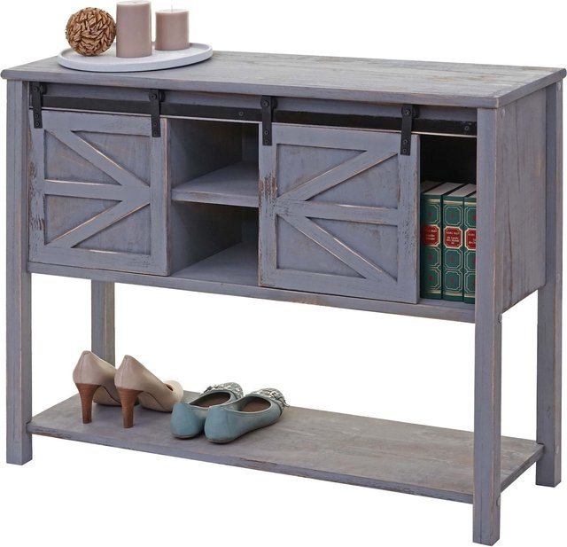 MCW Kommode MCW-D57 Sideboard Schrank mit Schiebetüren im Shabby-Look Vintage, grau, B/H/T: 81 x 102 x 34 cm - Bild 1