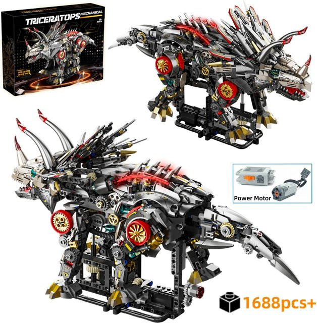 HUATEC Jurassic World Mechanischer Triceratops Dinosaurier-Baukasten, mit Licht - Bild 1