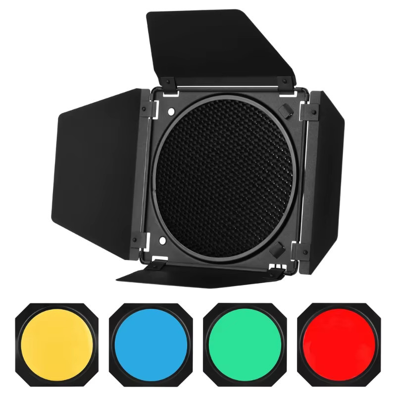 Godox BD-04 Barn Door mit Honeycomb und 4-Farben-Filter für Bowens Mount, Multicolour - Bild 4