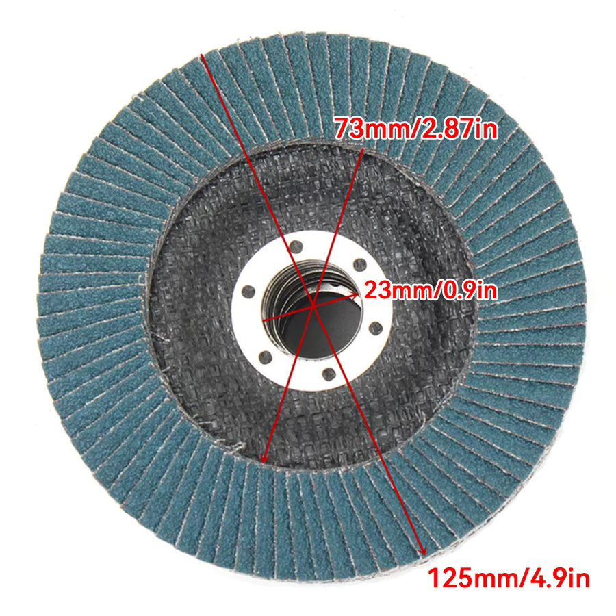 JimMejo 10 Stück Fächerscheiben für Winkelschleifer, Durchmesser: 125 mm, Farbe: Blau, zum Schleifen von Metall - Bild 4