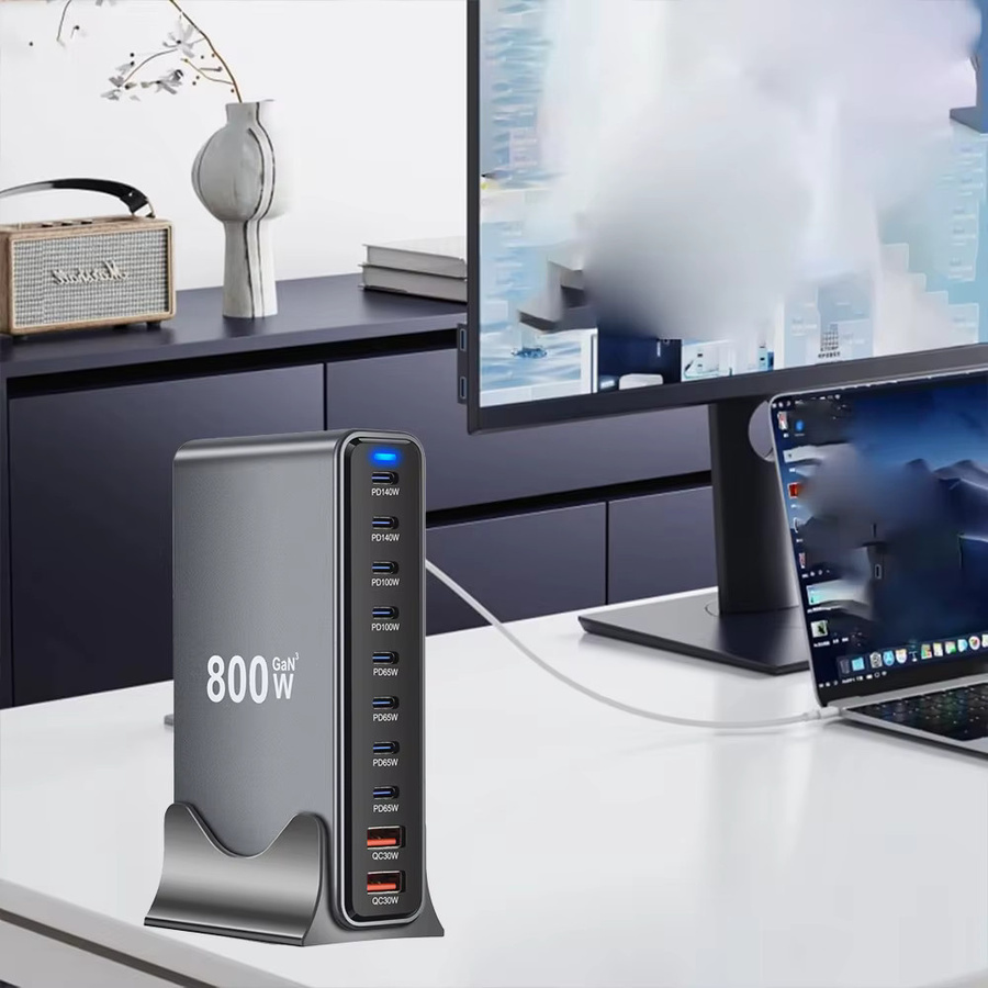 OIMG 800 W GaN Schnellladestation mit 10 Ports und Dual 140 W PD3.1 USB C Tischladegerät in Schwarz und Grau - Bild 4