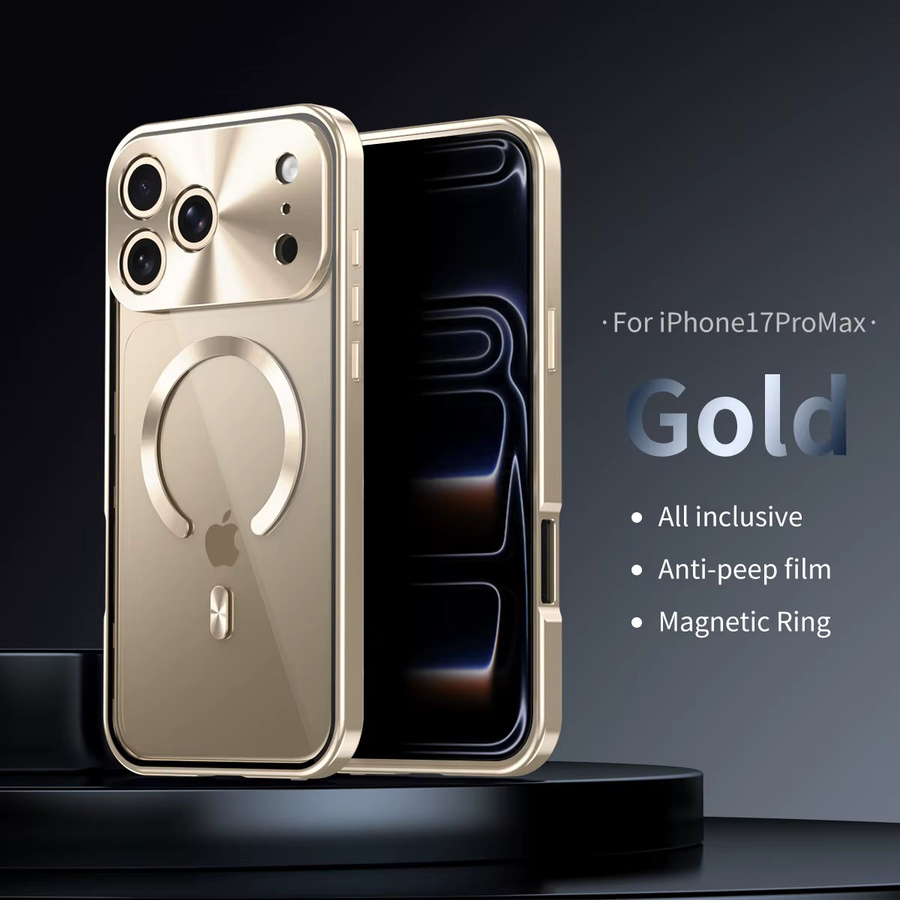 dcoud Handyhülle für iPhone 17 Pro Max und 17 Pro mit Anti-Peeping-Riemenschnalle, magnetischem Metallrahmen und All-Inclusive-Schutz in Orange - Bild 4