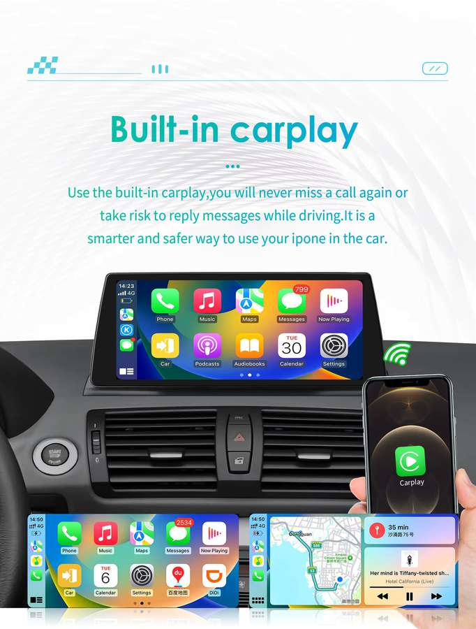OSSURET 10,25 Zoll Carplay Android 13 Autoradio für BMW 1 Serie E81 E82 E87 E88 (09-16) Multimedia-System in Schwarz - Bild 4