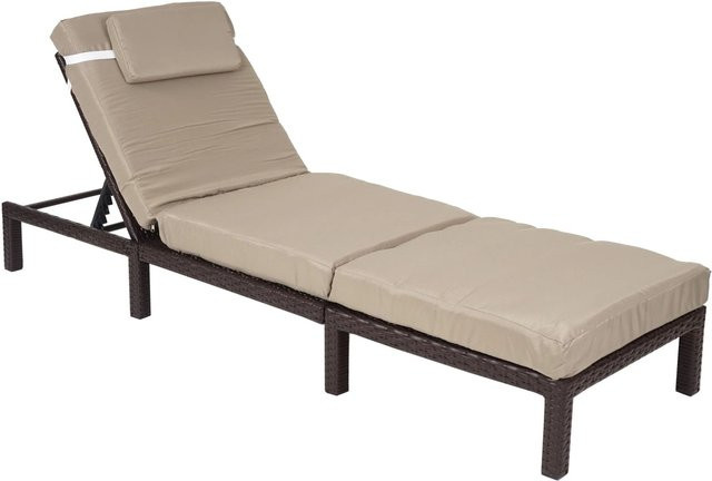 MCW Poly-Rattan Sonnenliege A51 in Braun mit beigen Kissen und verstellbarer Kopfstütze - Bild 2