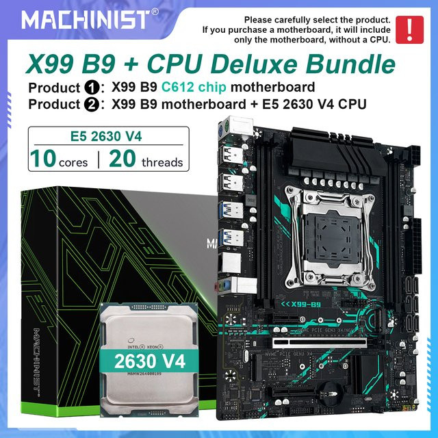 MACHINIST B9 X99 Motherboard Bundle mit Intel LGA2011-3 Xeon E5 2630 V4 CPU, unterstützt ECC und Desktop-Speicher sowie NVMe M.2 und SATA, Schwarz - Bild 1