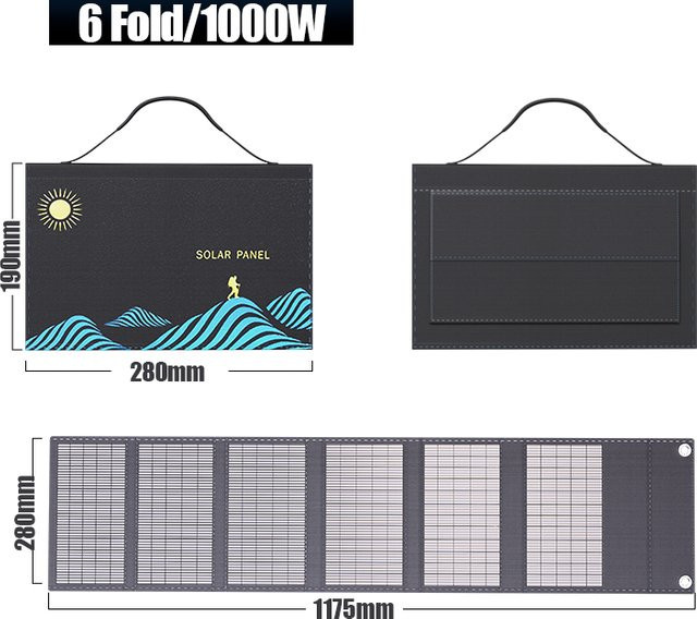 ZRGAE Solar Ladegerät 1000W 18V Tragbares Faltbares Solarpanel mit USB-A und DC Anschluss in Schwarz - Bild 1