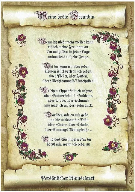 Personalisierte Urkunde für die beste Freundin mit floralem Design und individuellem Wunschtext als Vintage-Wanddeko - Bild 1