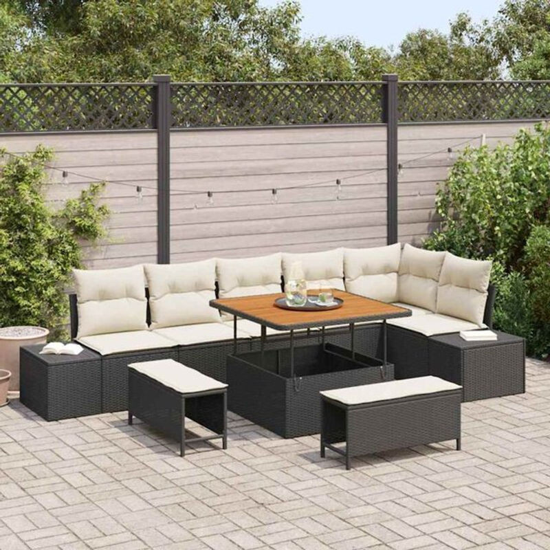 Vidaxl Garten-Sofa-Set aus Poly-Rattan mit 9 Kissen in Schwarz - Bild 1