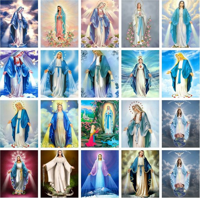 AZQSD Diamant-Gemälde Jungfrau Maria als religiöse Ikone mit runden Strasssteinen, B/H: 30 x 40 cm - Bild 1