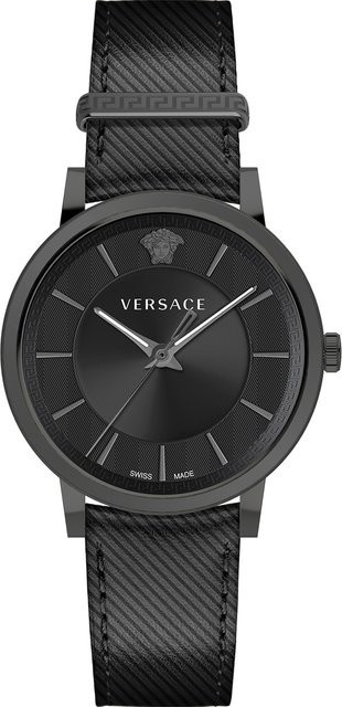Versace Herrenuhr, Quarz, Edelstahl, 44 mm, Leder, Schwarz, 5 ATM - Bild 1