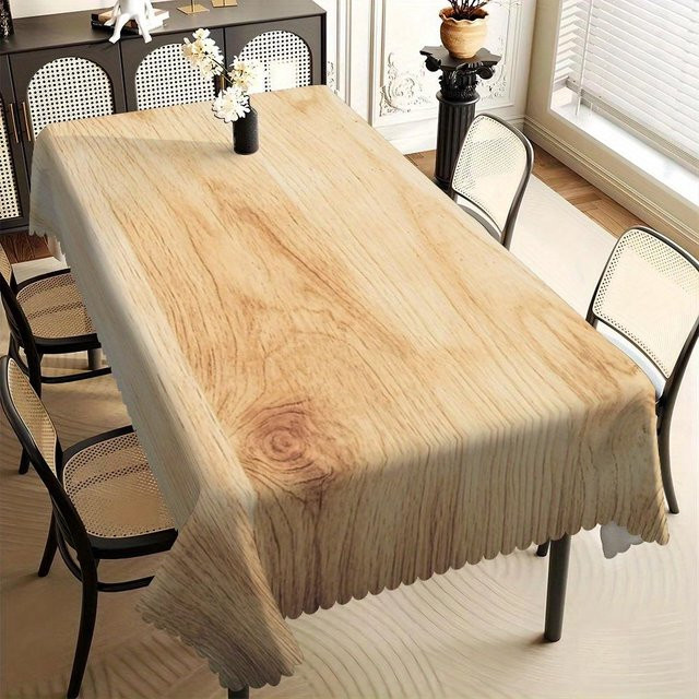 JINGYUE Pet Tischdecke mit hellem Holzmaserungsdruck in Beige, quadratisch, fleckenabweisend, B/B: 140 x 140 cm - Bild 1