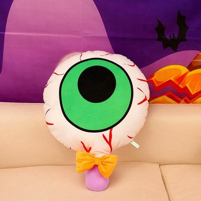 Kawaii Halloween Plüschkissen von Yiran toy, weißes Kuschelkissen mit Kürbis-Geist-Motiv, Durchmesser: 40 cm - Bild 1