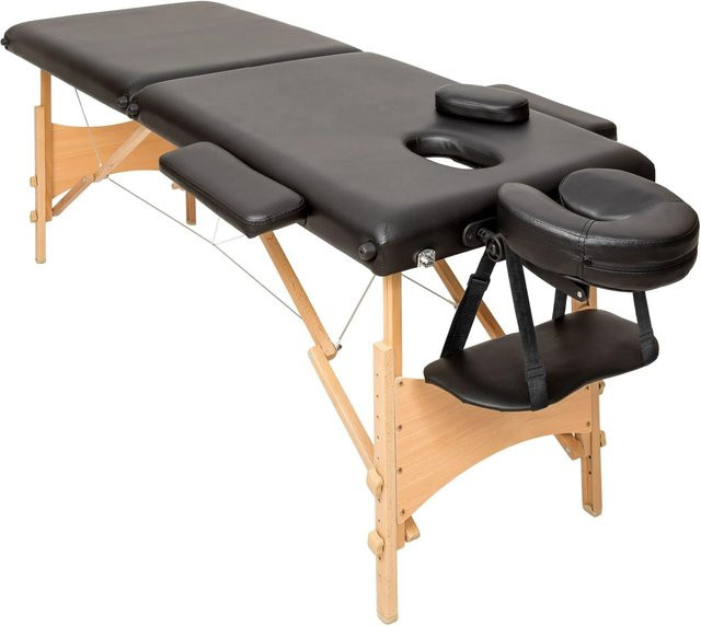 tectake 2 Zonen Massageliege Freddi aus Buchenholz in Schwarz, H x B x T: 84 x 185 x 61 cm - Bild 2