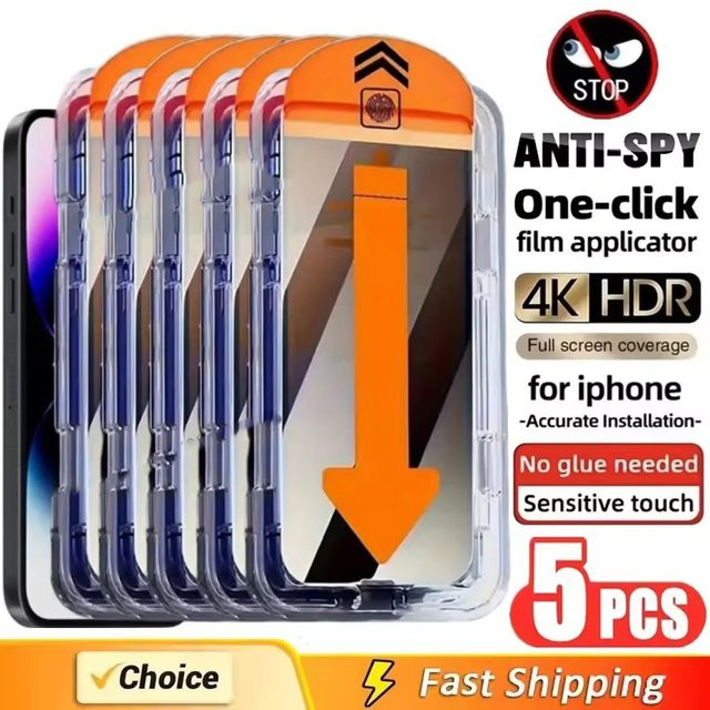5 Stück Anti-Spionage Sichtschutz-Displayschutzfolie für Apple iPhone 11 12 13 14 15 16 Pro Max Plus Mini, transparent - Bild 1