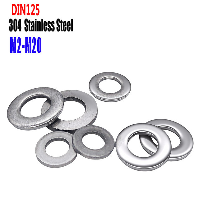 Einfache Unterlegscheiben DIN 125 aus 304 Edelstahl in Silber, verschiedene Größen von M2 bis M20 - Bild 1
