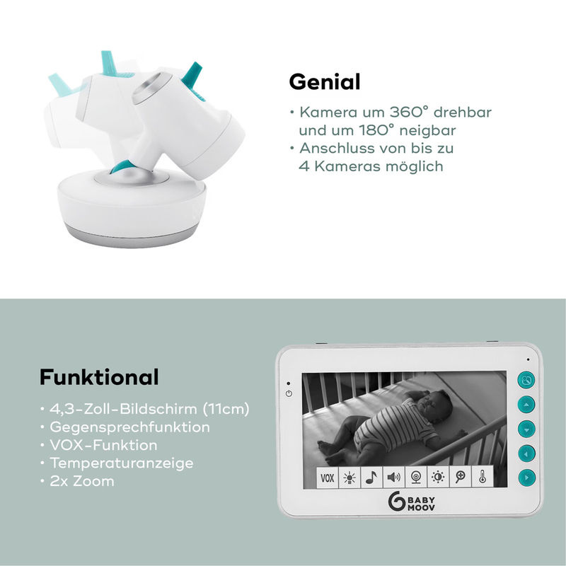 Babymoov Digitales Babyphone YOO-Moov mit Kamera, Audio-Video, Temperaturanzeige und Gegensprechfunktion, Weiss - Bild 3