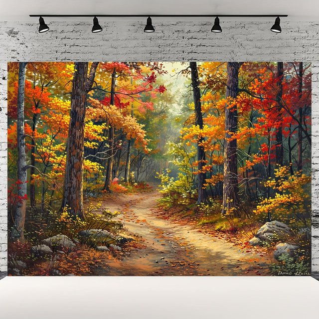 Herbstwald Wandteppich von JMG Household Supplies mit herbstlichem Laub und Waldweg, B: 150 cm, H: 100 cm - Bild 1