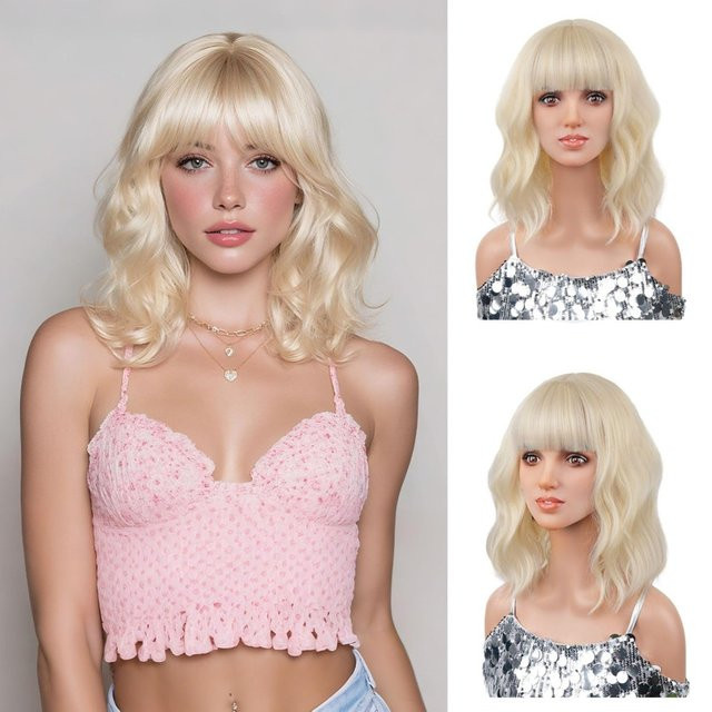 Suri Hair Bob-Perücke, gelb, gewellt, mit Pony, Damen - Bild 1