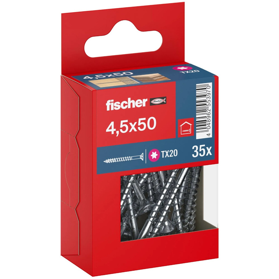 Fischer PowerFast II Senkkopf Schraube mit Torx-Antrieb und Teilgewinde, Farbe: Silber, Durchmesser: 4,5 mm, Länge: 50 mm, 35 Stück - Bild 2