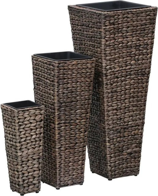 Furnicato Blumenkübel Set aus Wasserhyazinthe in Dunkelbraun, 3 Stück, rustikaler Tisch-Blumenkübel mit Stahlrahmen, B/T/H: 30 x 80 x 80 cm - Bild 1