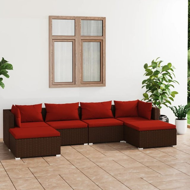 vidaXL 6-tlg Garten-Lounge-Set L-Form aus PE-Rattan mit Kissen in Braun - Bild 3
