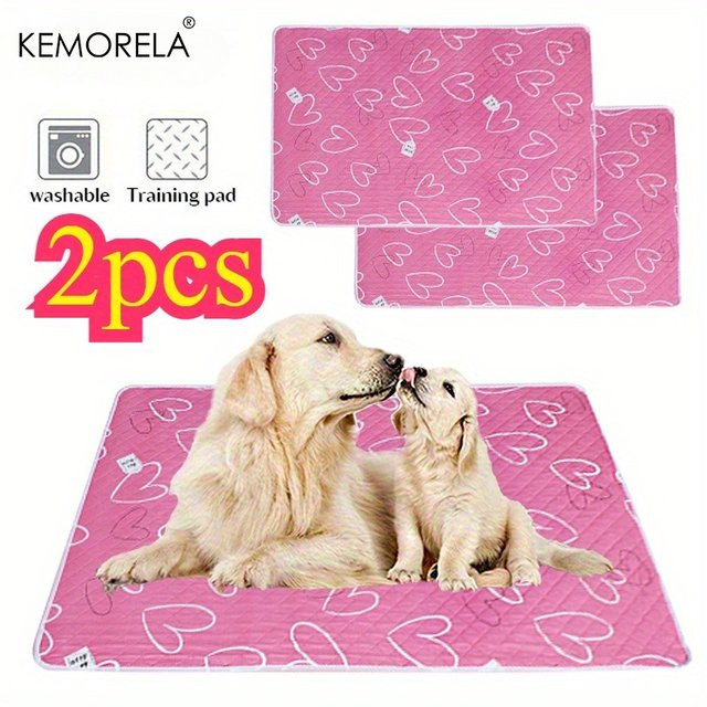 KEMORELA Haustier-Pipi-Einlage 2er-Set, extra groß, rutschfest und maschinenwaschbar, Polyester, Farbe: Pink - Bild 1