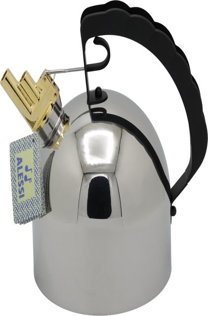 Alessi Wasserkessel 9091 FM aus Edelstahl in Silber und Schwarz mit Stahlboden, Durchmesser: 16,5 cm - Bild 1