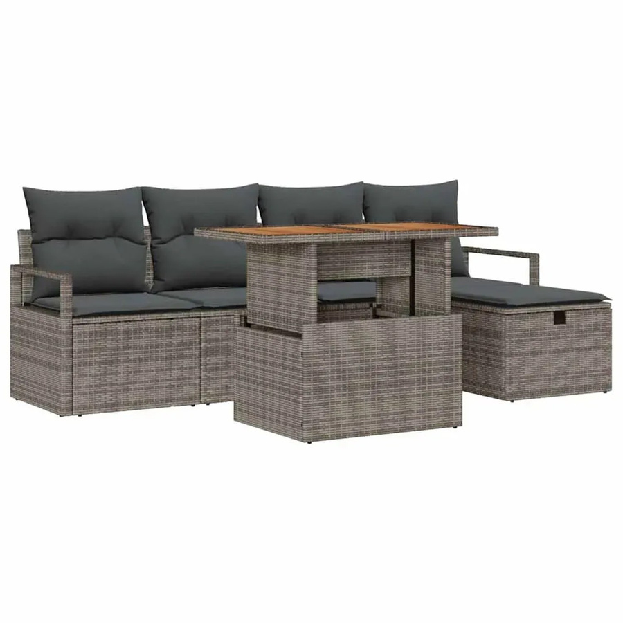 vidaXL Garten-Sofa-Set aus Polyrattan in Grau, 6-teiliges L-Shape Set mit 3-Sitzer-Sofa, Couchtisch und integriertem Kissen-Speicher inklusive wetterfesten Kissen - Bild 2