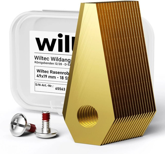 Wiltec Rasenroboter Messer Set aus Titan und Edelstahl in Gelb, 18 Stück, 49 x 19 mm - Bild 1