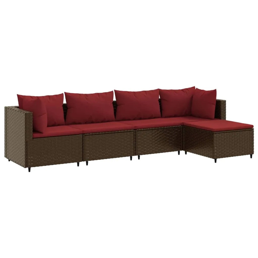 vidaXL 5-tlg Garten-Lounge-Set aus braunem Poly-Rattan mit Kissen und Fußhocker in L-Form - Bild 2