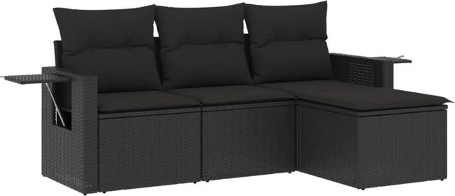 vidaXL 4-tlg Garten-Sofagarnitur aus Poly-Rattan mit Kissen in Schwarz - Bild 1